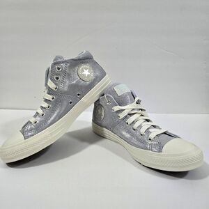 Converse Womens  Chuck Taylor All Star Silver Glitter High-Top Sneakers Size 9.5